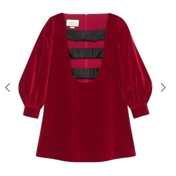 NWT. $4200 GUCCI Runway Velvet Mini Dress IT38 / US 2 red/black - Picture 15 of 16